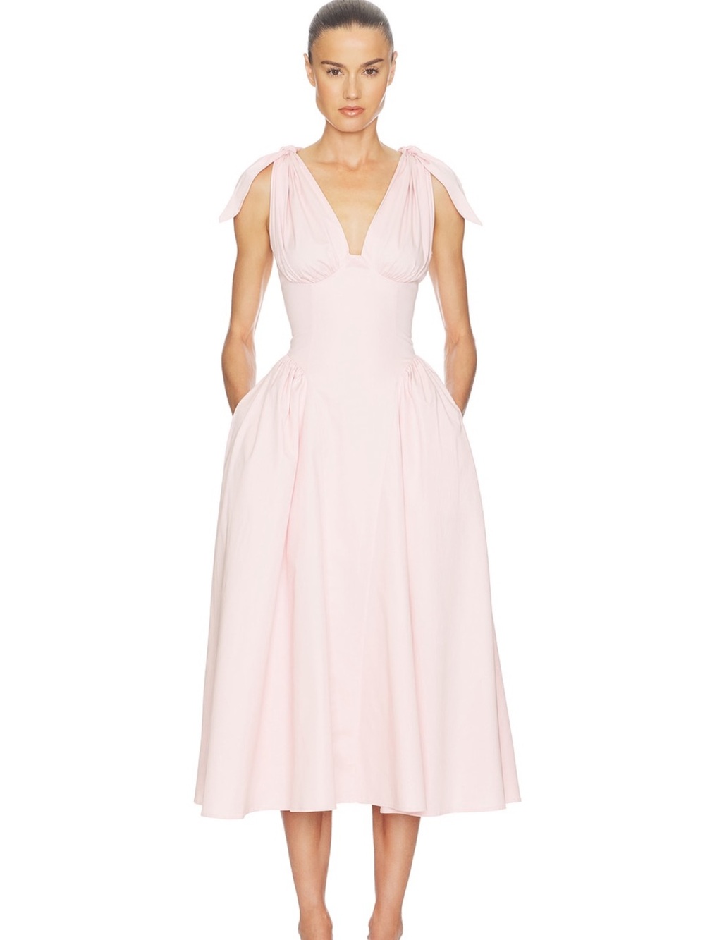 Helsa Fairweather Midi Dress in Stretch Cotton Sateen in Tea Rose BRAND NEW